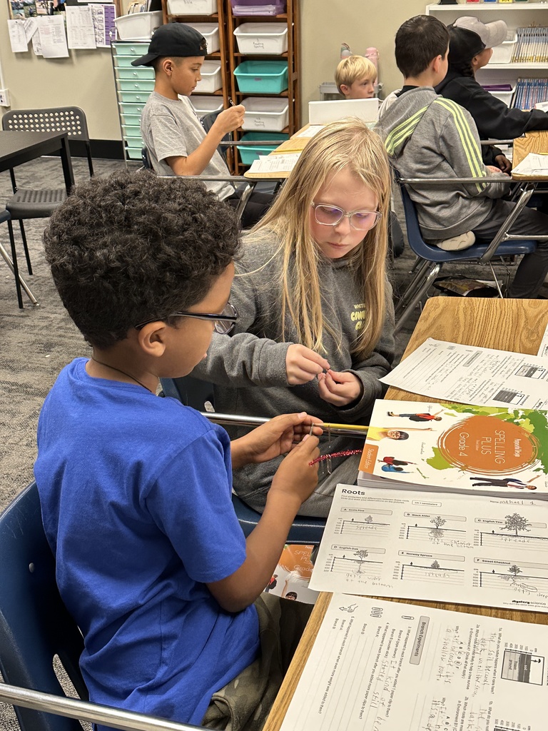 4th grade students working in pairs at their desks doing a science experiment