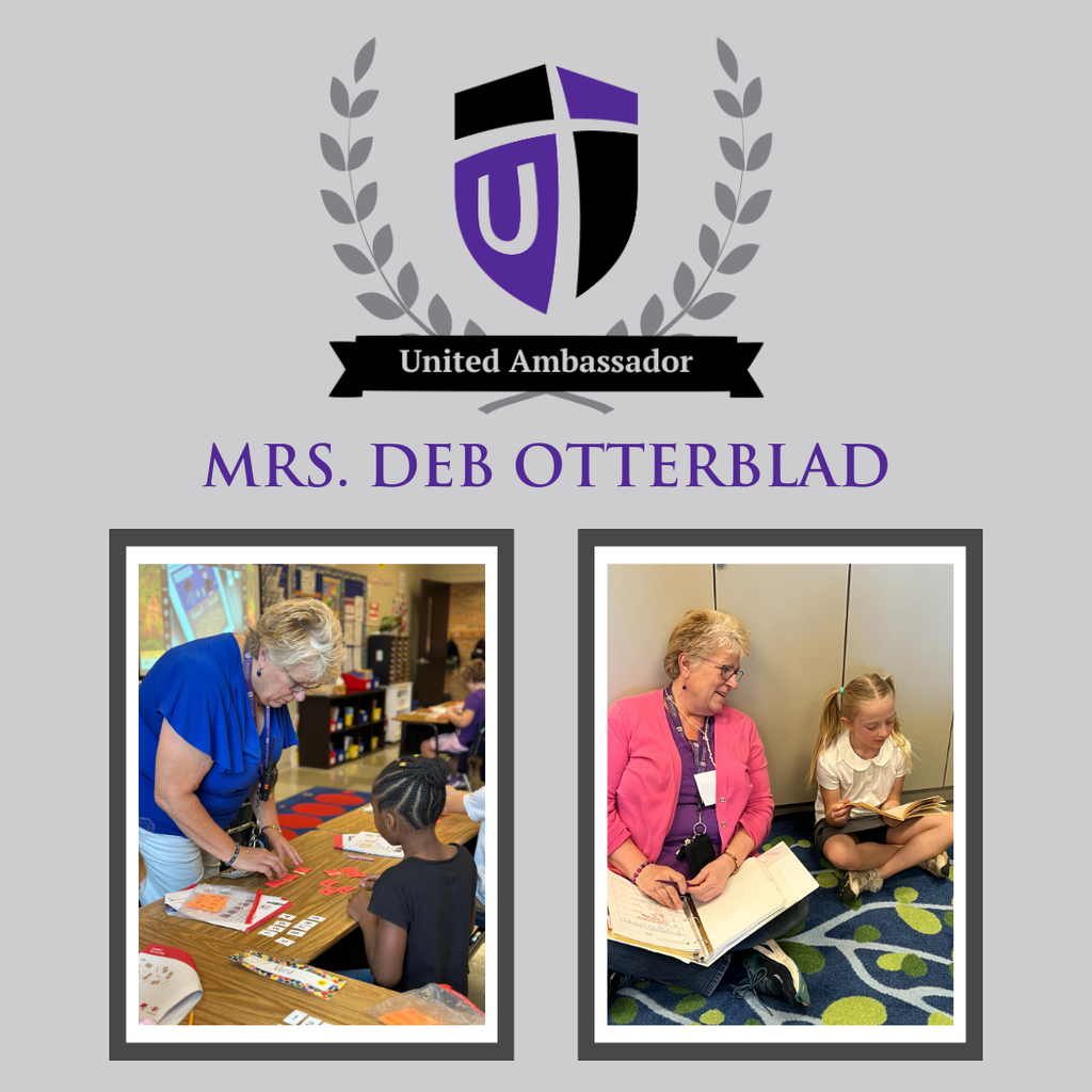 two pictures of a teacher with her students with the United Ambassador Award logo