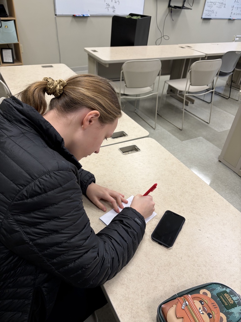 looking over the shoulder of a student making a card