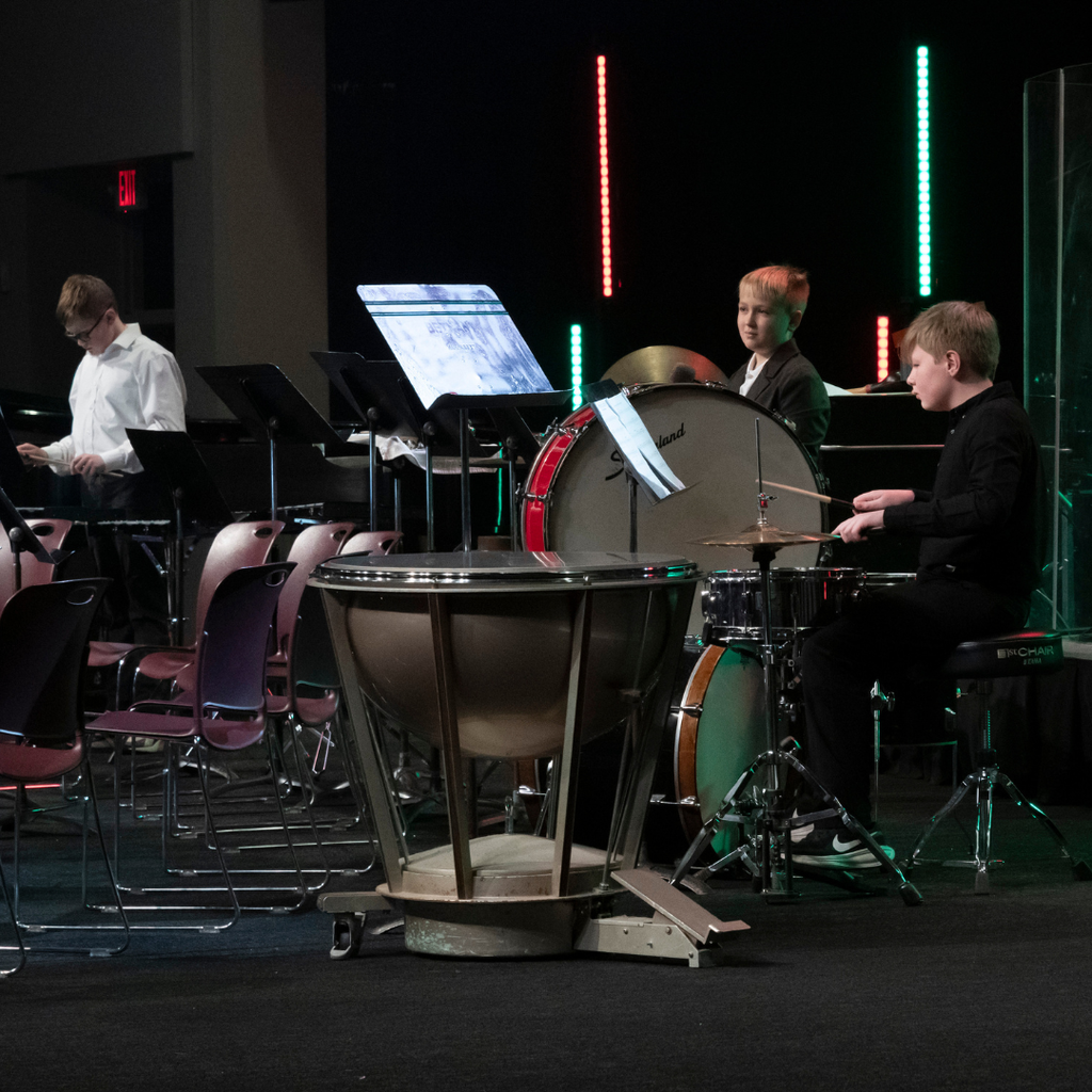 6th grade percussionists performing during Christmas concert