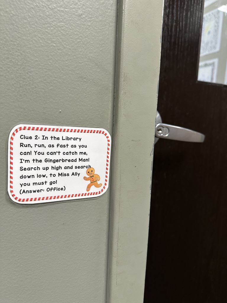 a clue posted on the wall as part of a scavenger hunt