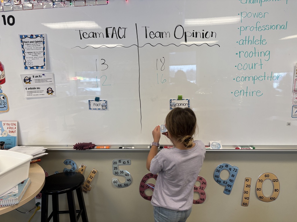 student standing at the white board ready to mark her tally in one of two columns