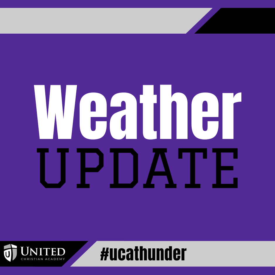 graphic with the school logo referring to a weather update