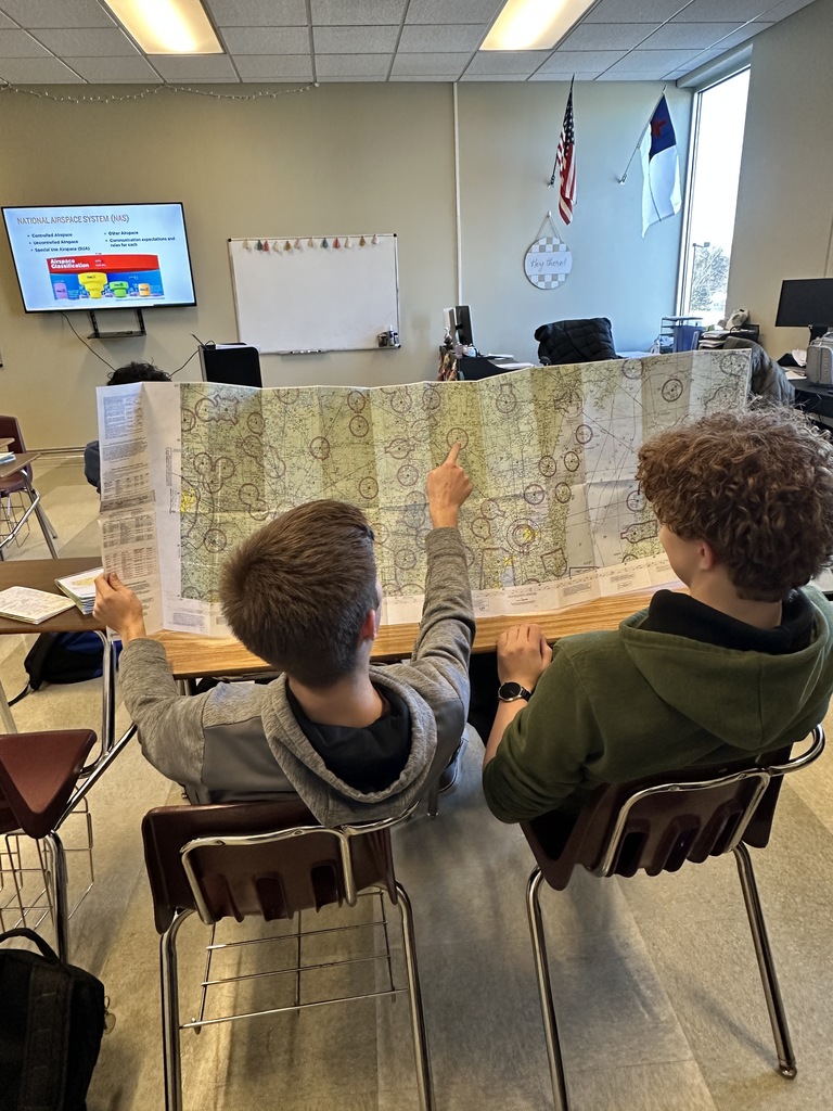 students studying aviation airspace maps