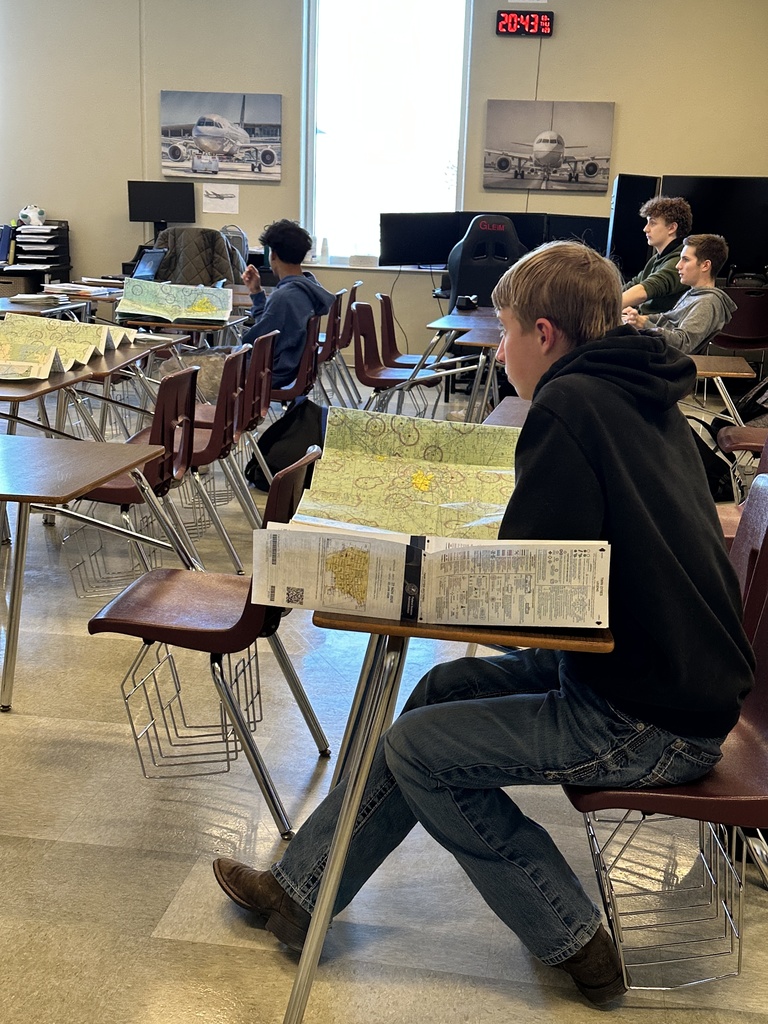 students studying aviation airspace maps
