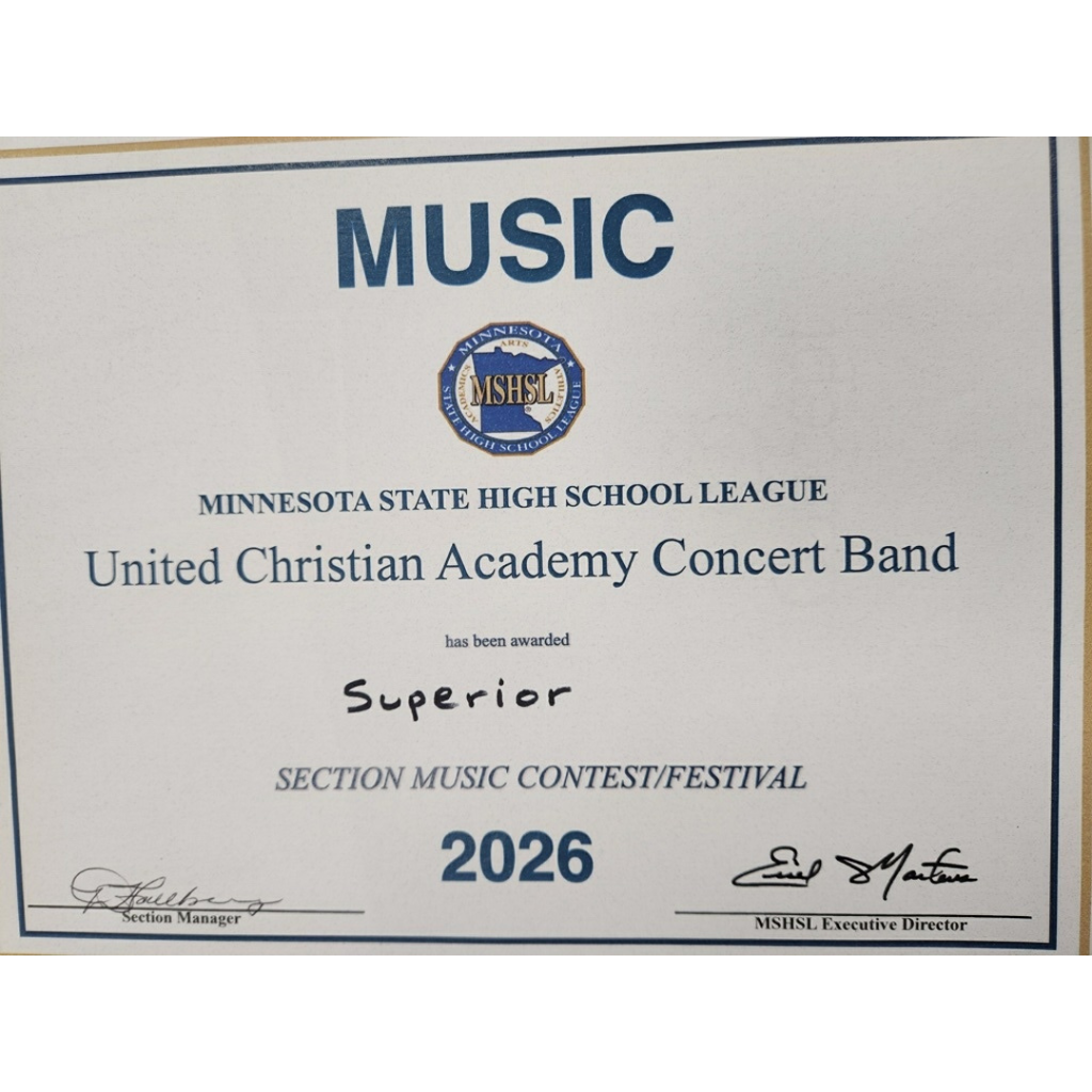 certificate earned by the high school band showing their "Superior" rating