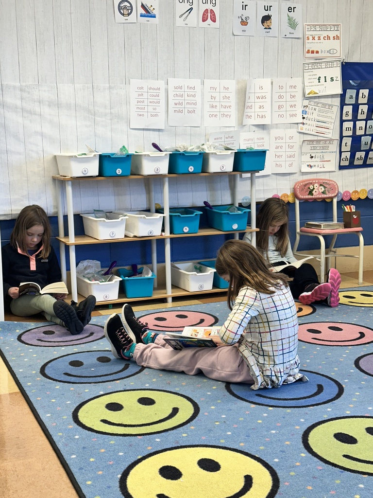 students quietly sitting on the floor reading to themselves