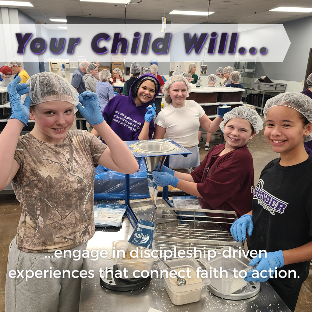 students at a meal-packing service project