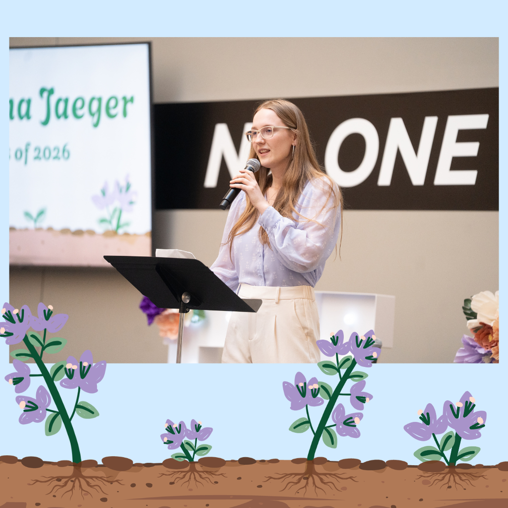 high school senior speaking on stage