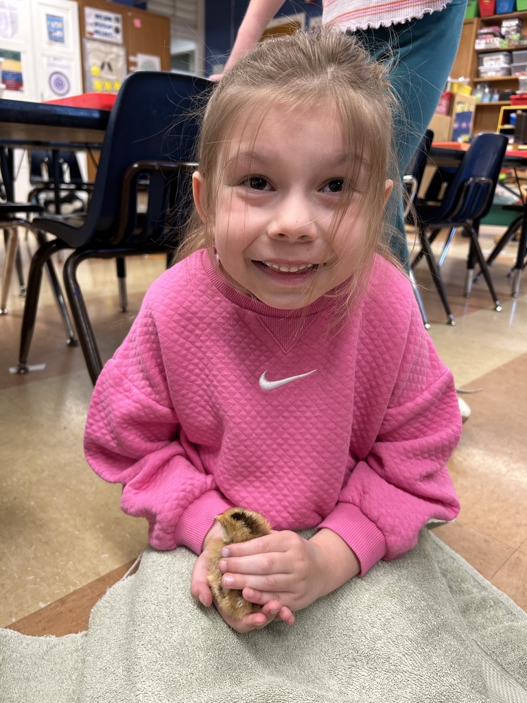 student holding a freshly hatched chick