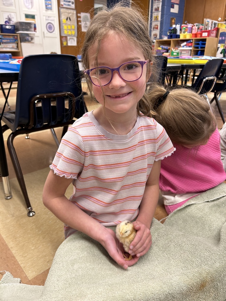 student holding a freshly hatched chick