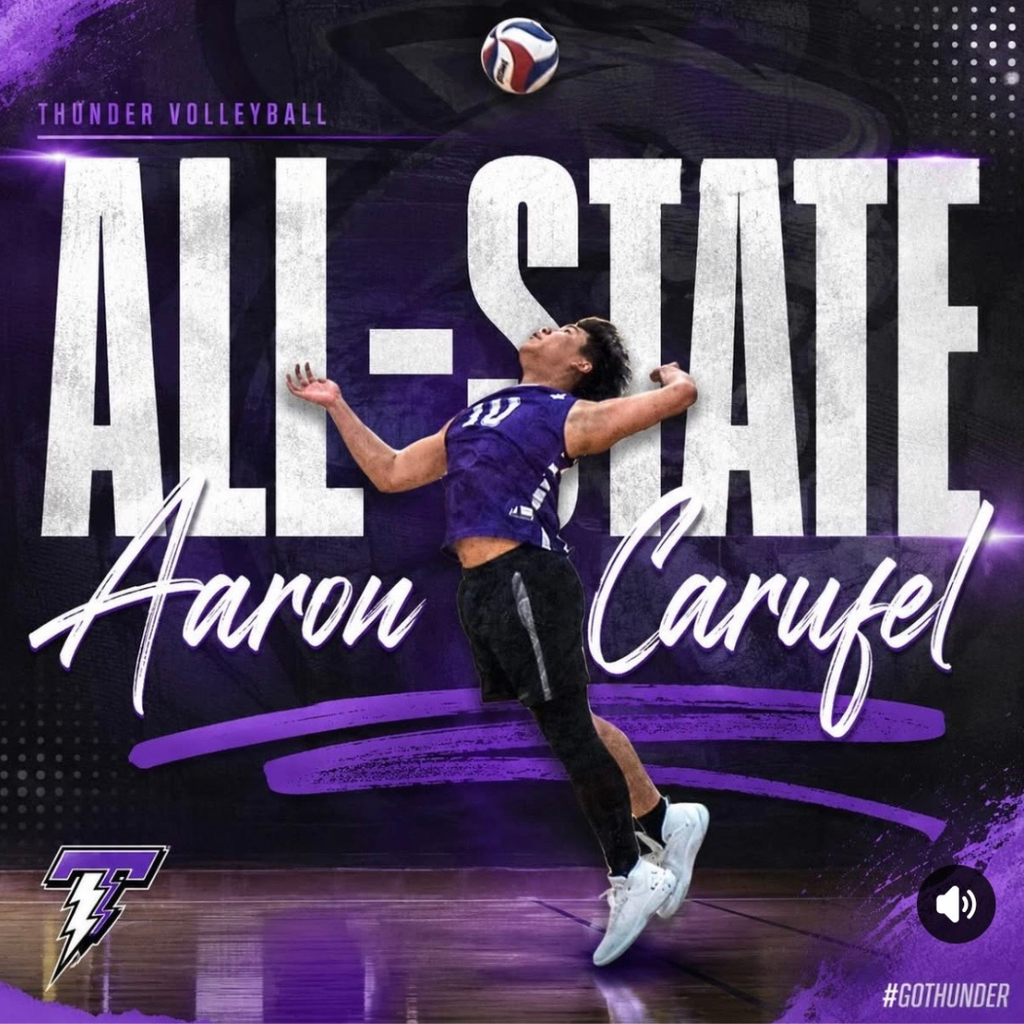 graphic including an action shot of a volleyball player