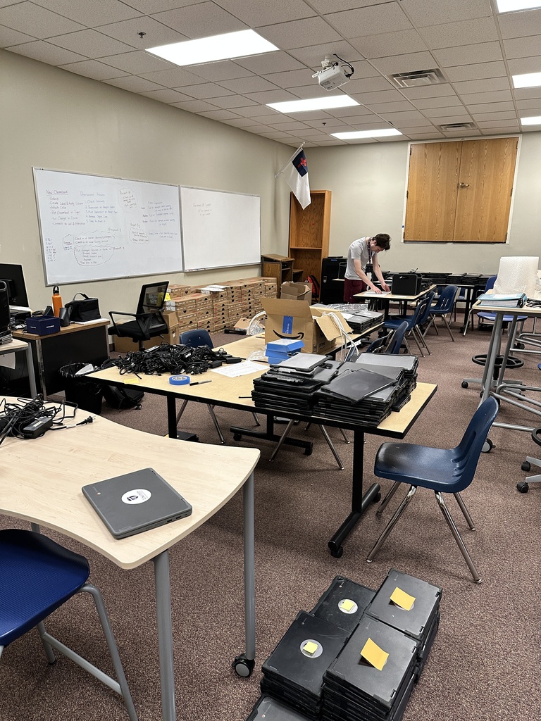 classroom full of chromebooks and one teacher in there