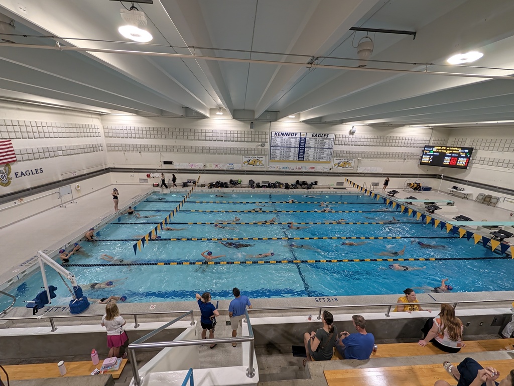 pool with a swim meet in progress