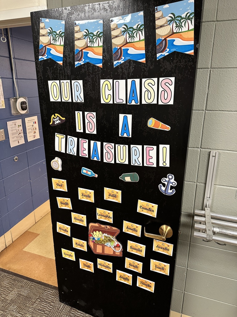 classroom door decorated ina  pirate theme