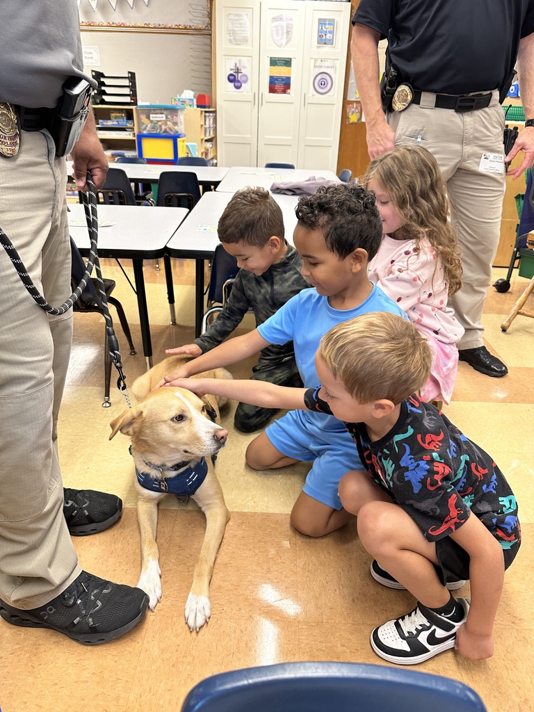 students sitting on the classroom floor petting a dog
