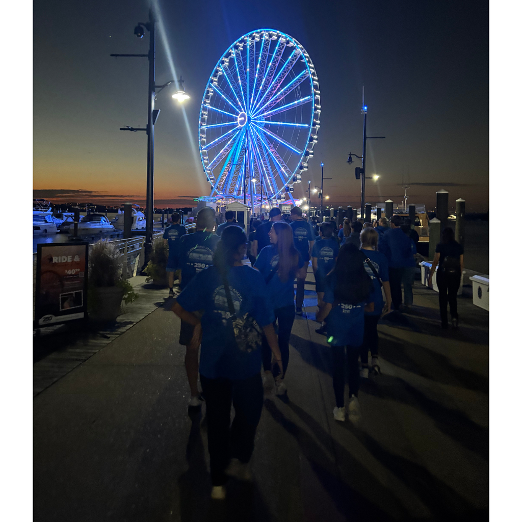 Ferris wheel lit up in the dark