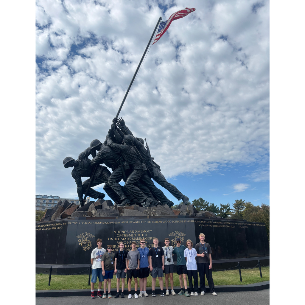 students standing in front of a monument in DC