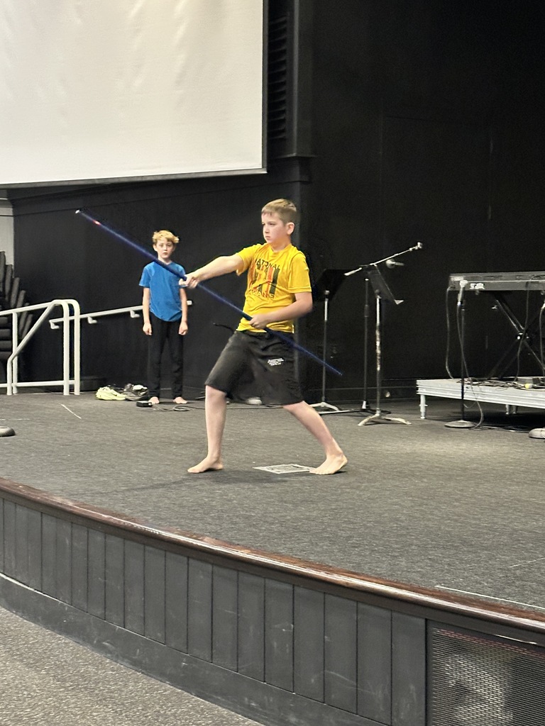 boy doing karate moves on a stage