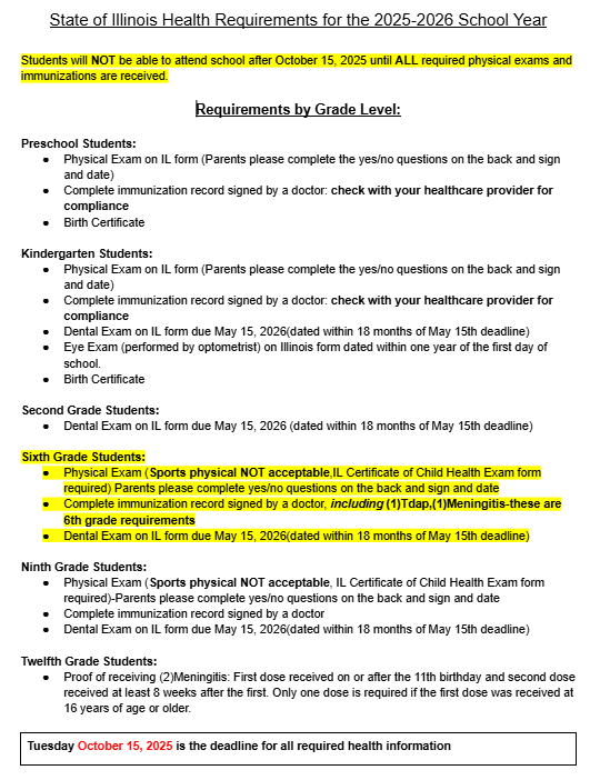 Health Requirements