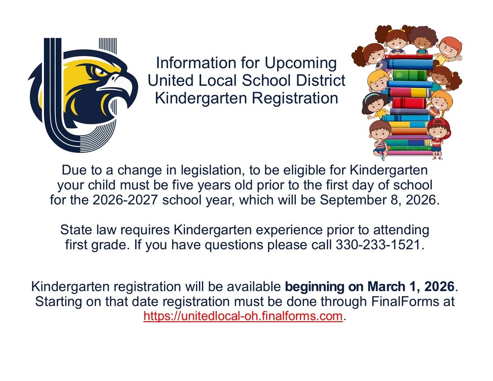 Information for Upcoming United Local School District Kindergarten Registration