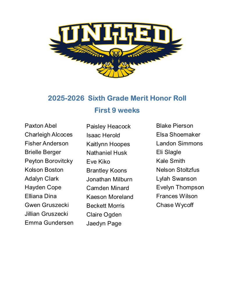 6th Grade Merit Honor Roll