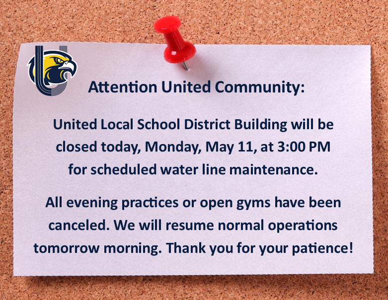 All evening practices or open gyms have been canceled. We will resume normal operations      tomorrow morning. Thank you for your patience! 