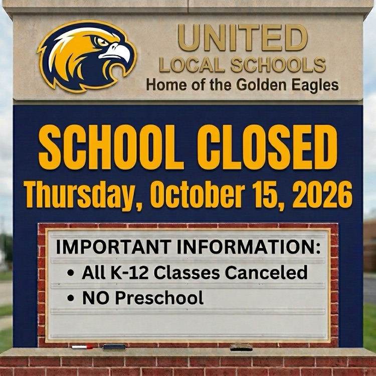 United Local will be canceling school again tomorrow, October 15th. We made good progress today and expect a successful repair by tomorrow. Conferences will proceed from 3-9 pm. We thank you for your patience.