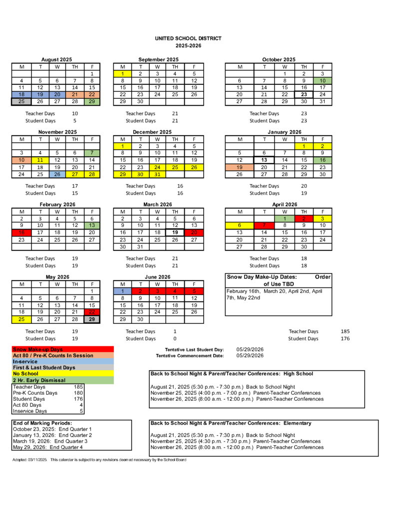2025-2026 School Calendar 