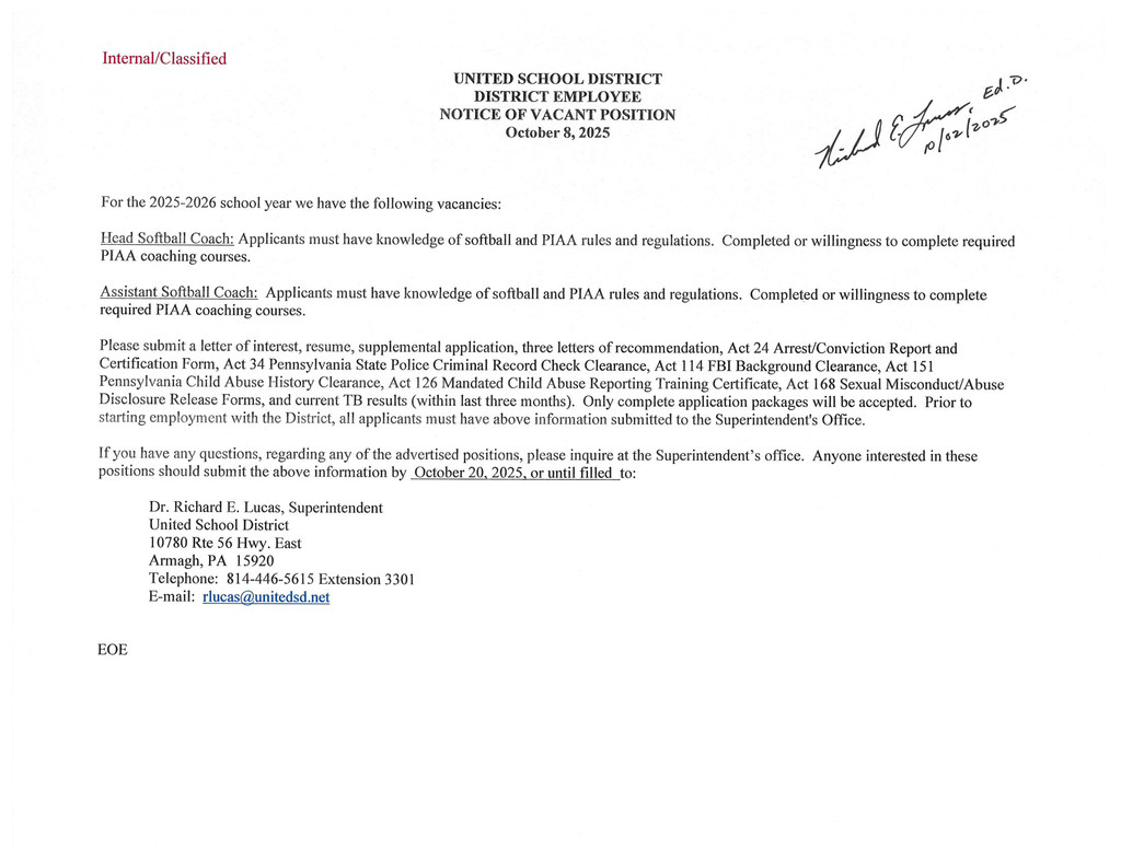 Head Softball Coach / Assistant Softball Coach