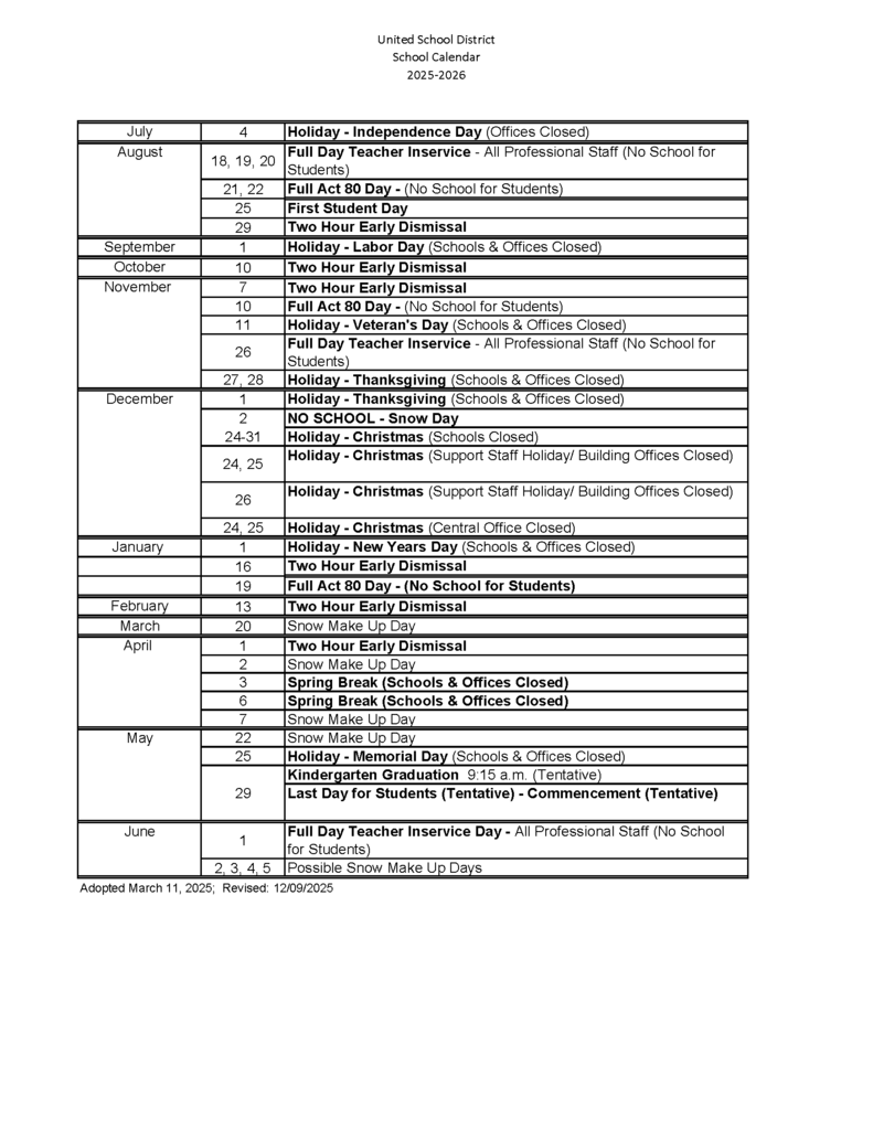2025-2026 USD School Calendar Rev. 12/09/25 pg.2