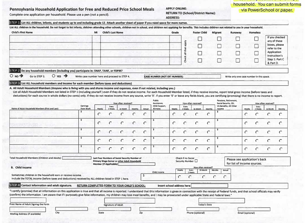 Free and Reduced Lunch Application