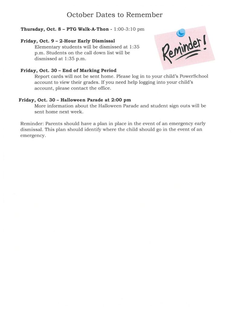 Oct. Dates to Remember