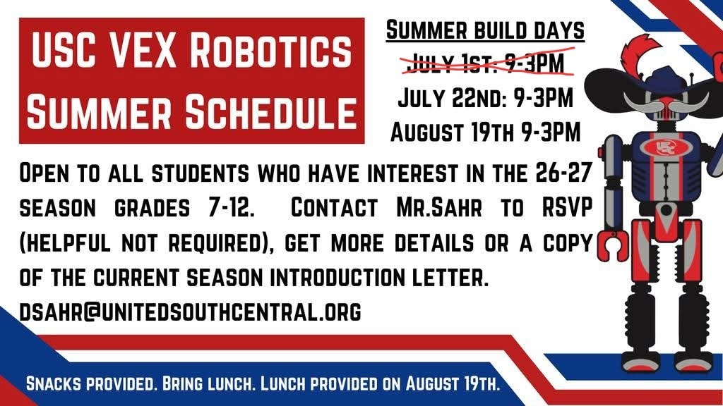 Robotics summer schedule