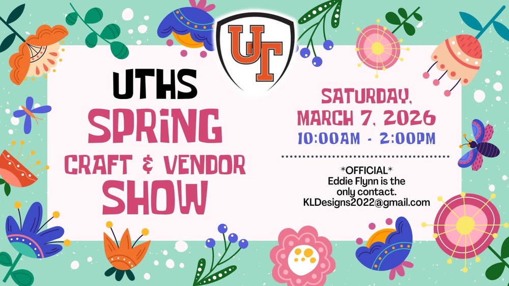 Event flyer for UTHS Spring Graft & Vendor Show. Images on flyer include a variety of springtime flowers , butterflies, and the UT Crest.