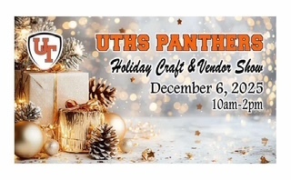 Holiday themed flyer for craft & vendor show in December. Portion of image includes glitter, lights, gift wrapped boxes, gold ornaments, pine cones, and a tree.