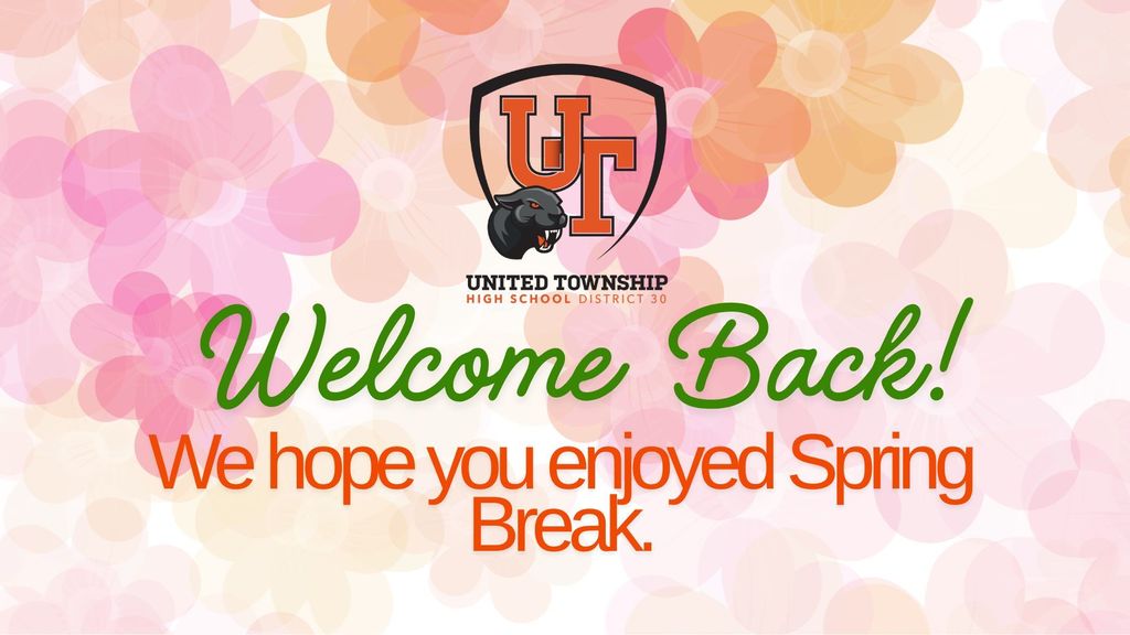 School Crest with panther head. Floral background with pink and orange hues of daisies. Welcome back message.