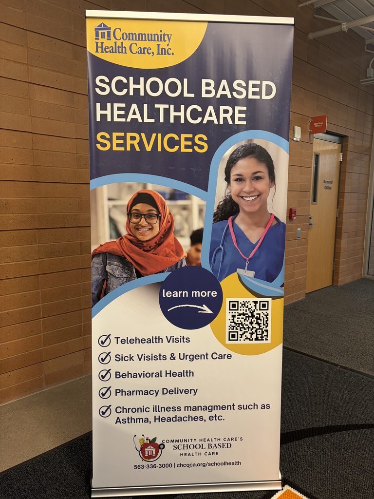 Vertical banner with information about CHC and School Based Healthcare Services.