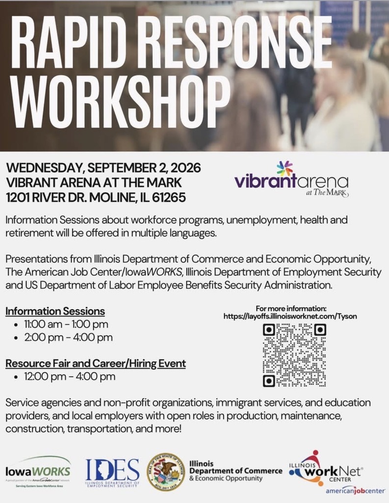 Rapid Response Workshop Flyer. Career and Hiring Event with information and assistance available in multiple languages. 