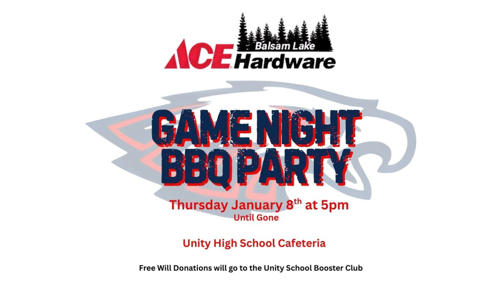 Balsam Lake Ace Hardwar Game Night BBQ Flyer