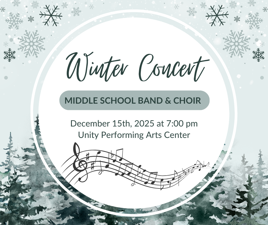 Winter Concert: Middle School Band & Choir December 15, 2025 at 7:00 PM in the Performing Arts Center