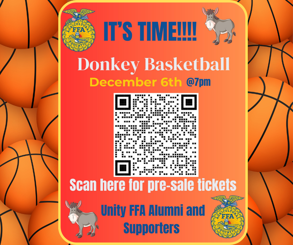 Donkey Basketball Flyer FFA Alumni hosted event on December 6, 2025 at 7 p.m. at the Unity High School