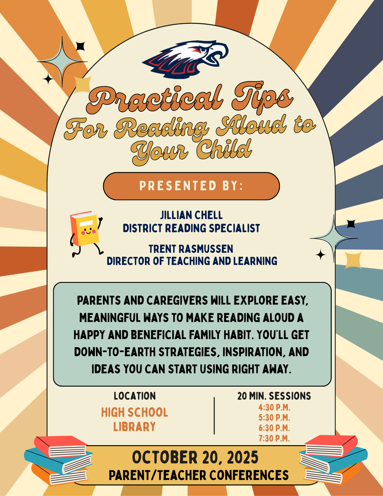Flyer advertising the reading workshop on October 20th call "Practical Tips For Reading Aloud to Your Child" presented by Jillian Chell and Trent Rasmussen, 20 minutes sessions starting from 4:30 p.m.-7:30 p.m.