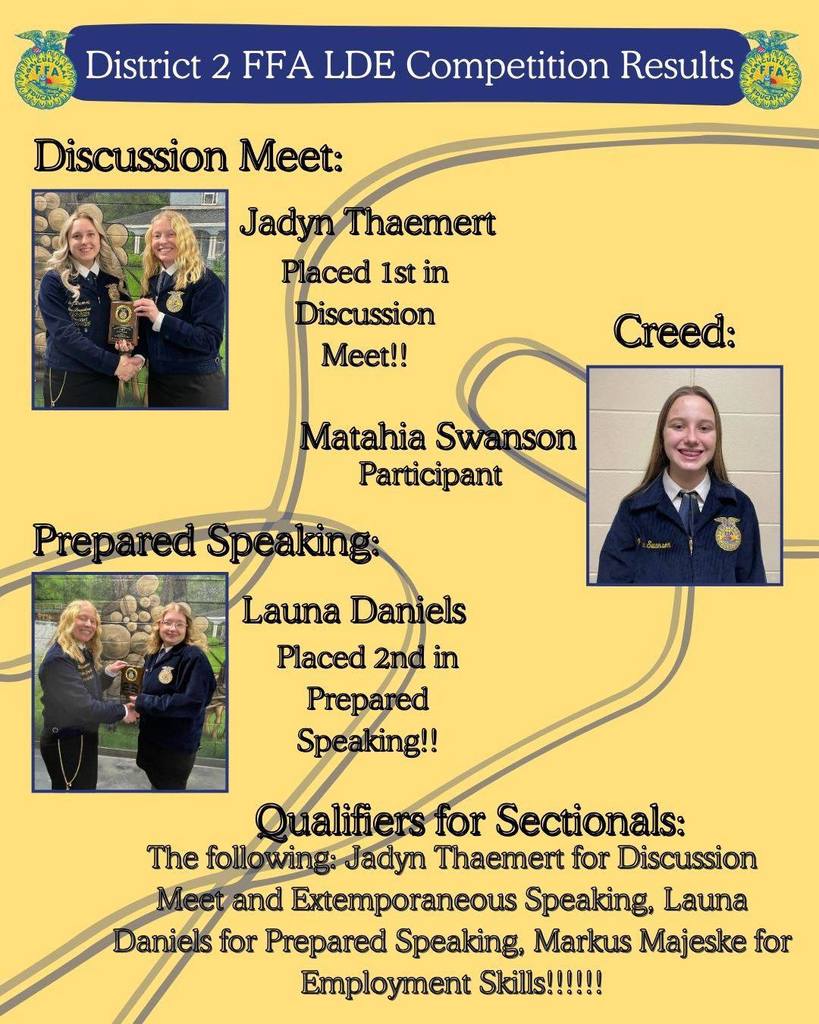 poster of FFA members District 2 FFA LDE Competition Results