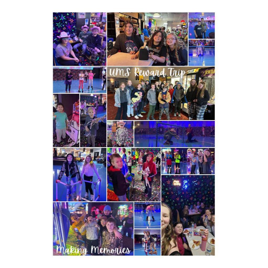 Photo collage of the Middle School Students having fun on their reward trip