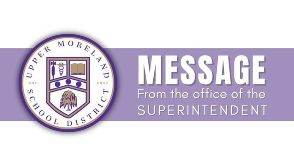 Upper Moreland School District logo next to a message from the superintendent.