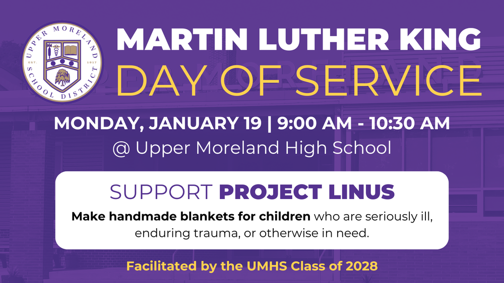 Promotional flyer for the Martin Luther King Day of Service event at Upper Moreland High School on January 19.