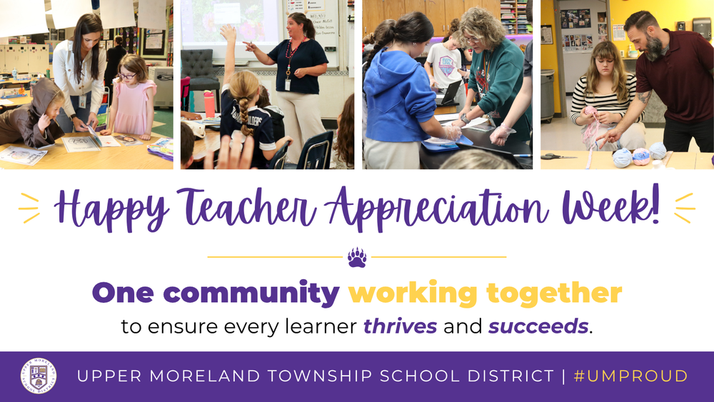 A collage celebrating Teacher Appreciation Week with photos of teachers and students engaged in activities, accompanied by motivational text.