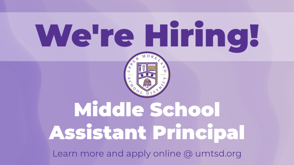 Recruitment ad for a Middle School Assistant Principal position with a purple theme.
