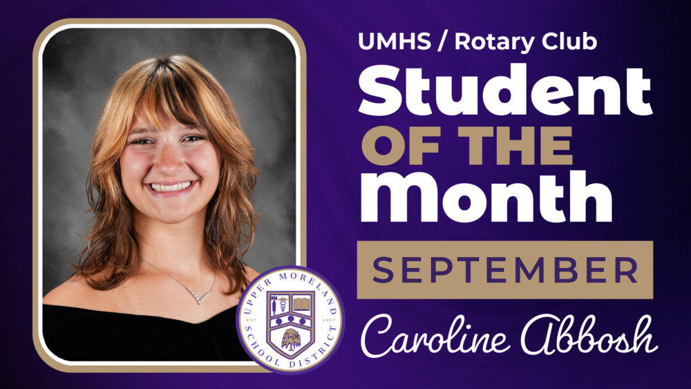 Graphic announcing Caroline Abbosh as the UMHS / Rotary Club Student of the Month for September, with her portrait.